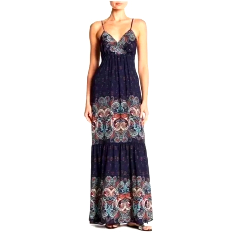 Laundry By Design Dress Womens 10 Midnight Blue Parsley V- Neck Maxy Floral